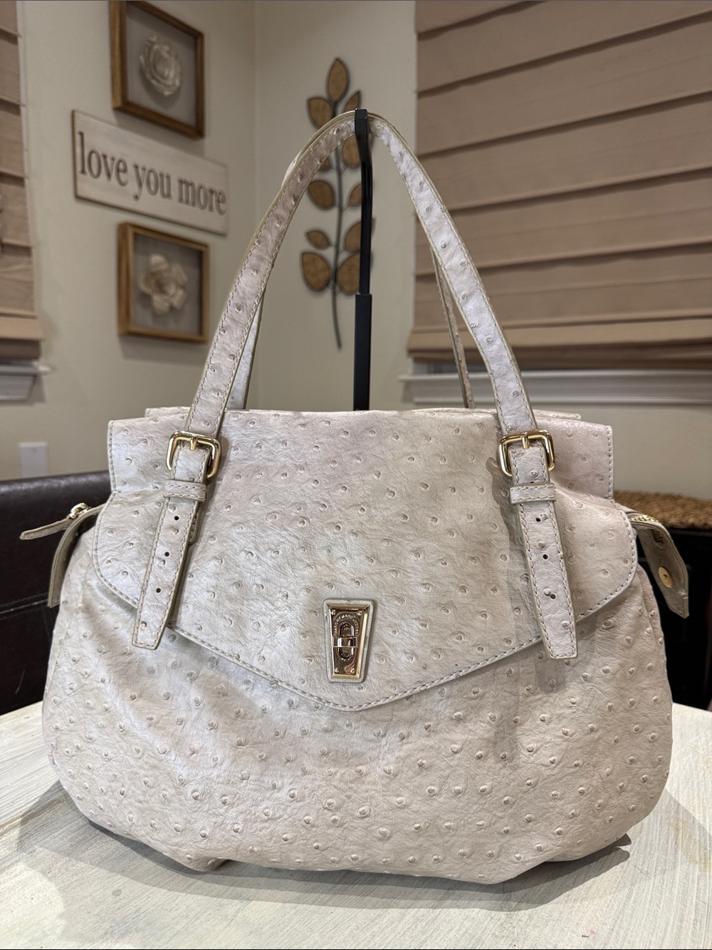 Y2K Ozzie Aurora Marc by Marc Jacobs Cream Ostrich-Embossed Satchel
